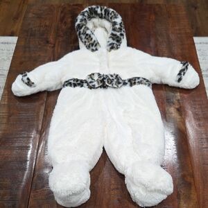 Rothschild White Fleece Baby Snowsuit with Gold Accents